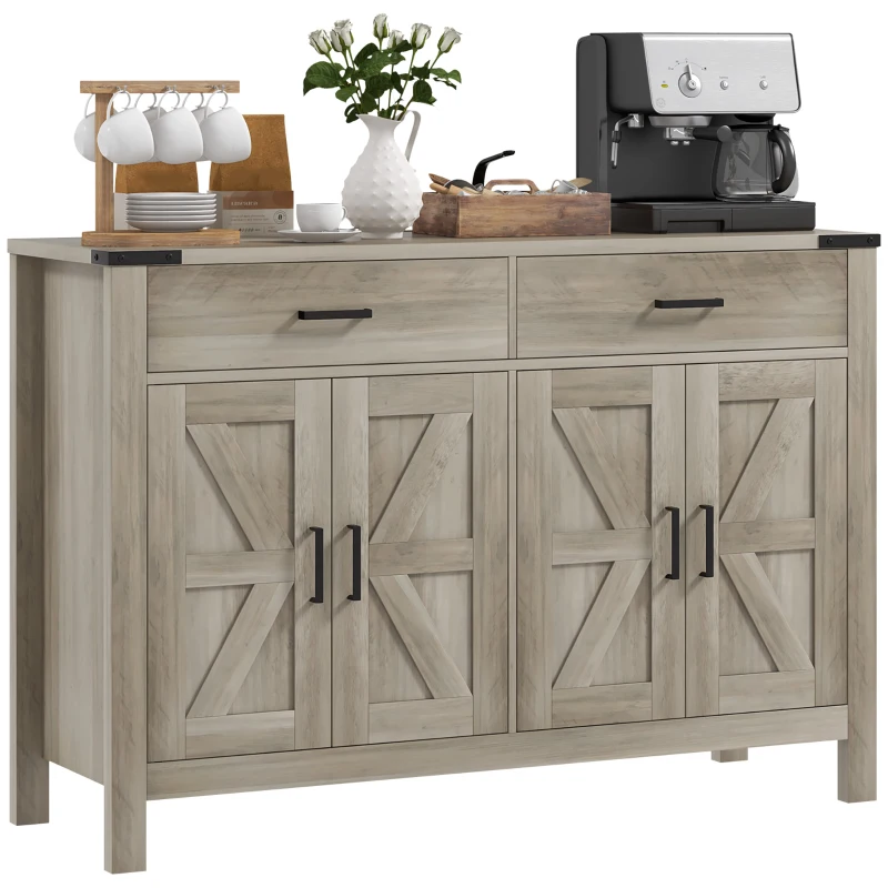 Farmhouse Buffet Cabinet Sideboard with 2 Drawers, 2 Storage Cabinets and Adjustable Shelves