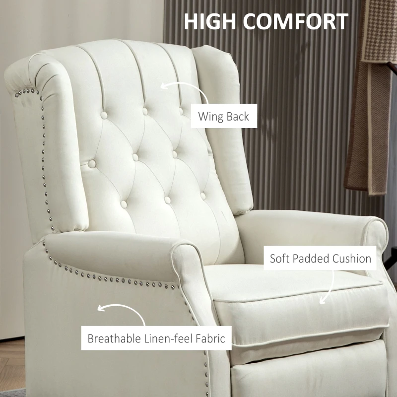 Wingback Reclining Chair with Footrest, Button Tufted Recliner Chair with Rolled Armrests