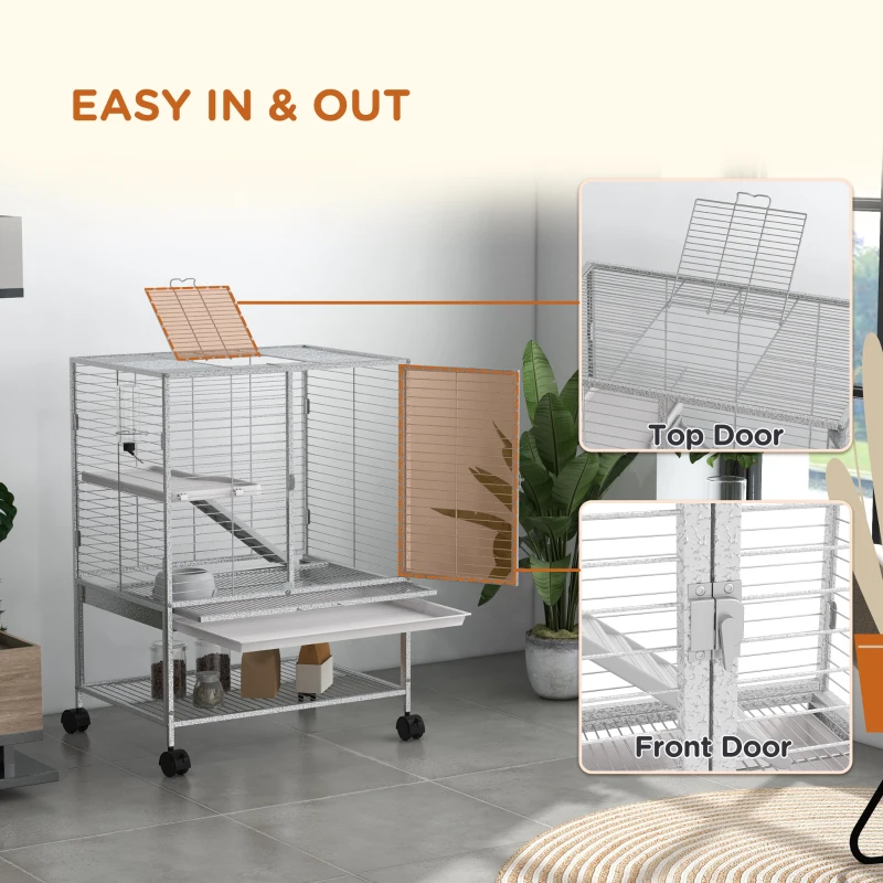 olling Small Animal Cage 34"H Chinchilla Cage for Ferrets, Squirrels w/ Removable Tray, Storage Shelf