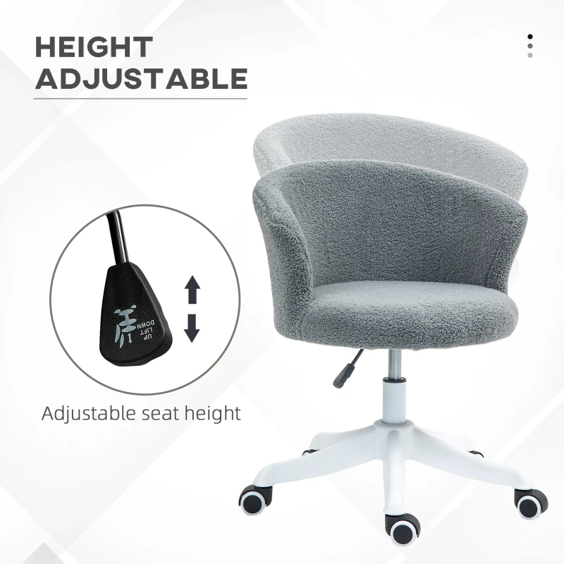 Armless Office Chair, Fluffy Computer Desk Chair with Adjustable Height, Swivel Wheels, Mid Back