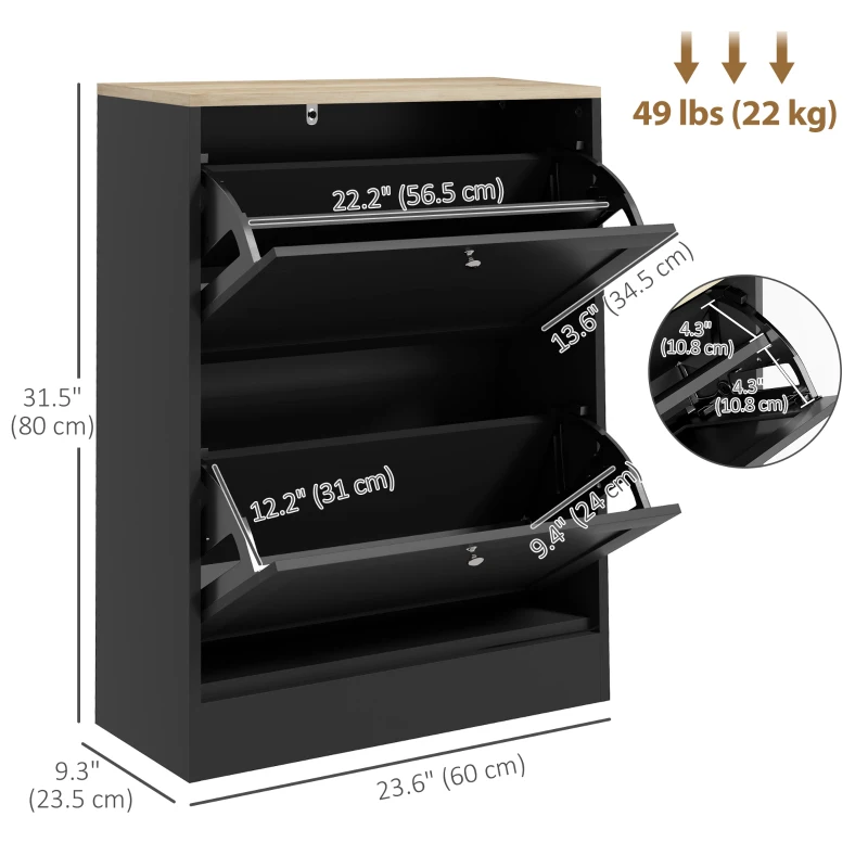 Slim Shoe Storage Cabinet, Modern Shoe Cabinet with 2 Flip Drawers and Adjustable Shelves for 8-12 Pairs