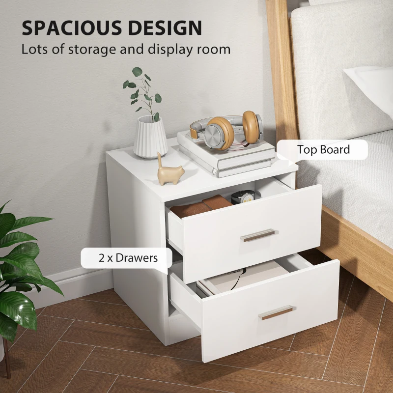 Bedside Table with 2 Drawers, Modern Nightstand