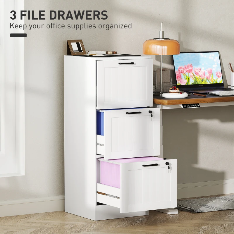  3 Drawer Filing Cabinet with Lock, Office Storage Cabinet with Adjustable Hanging Bars for A4 Letter Size Files