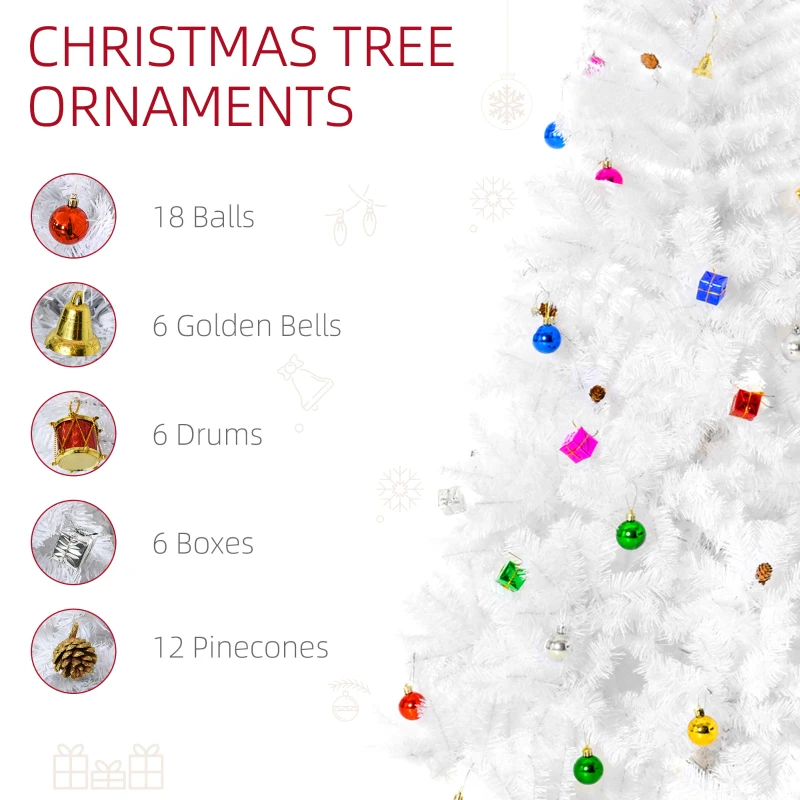  5.9ft Artificial Christmas Tree Xmas Holidays Décor with Ornament White