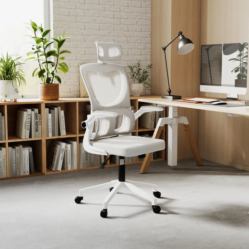 Ergonomic Office Chair with Auto-Adaptive Lumbar Support, High Back Desk Chair with Adjustable Headrest & Height, Rotatable Arm