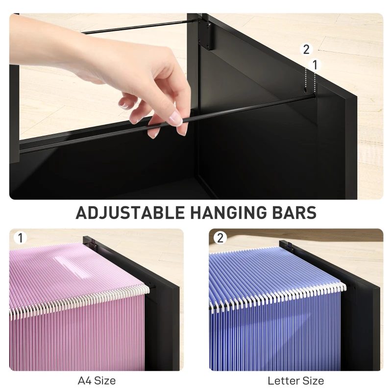 2 Drawer Filing Cabinet with Lock, Office Storage Cabinet with Adjustable Hanging Bars for A4 Letter Size Files