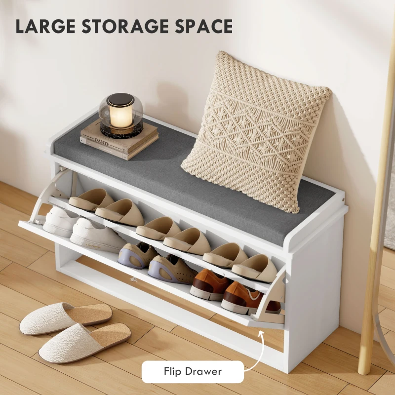 Shoe Storage with Seat, Upholstered Hallway Bench, Shoe Bench with Flip Drawer, Adjustable Shelf for 8 Pairs of Shoes