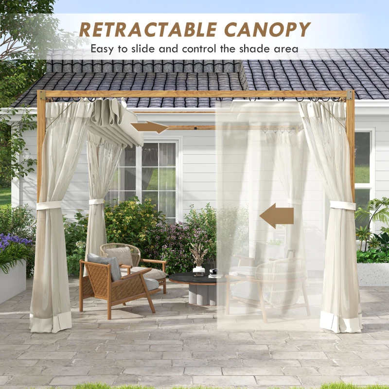 10 x 10 ft Retractable Pergola, Garden Gazebo Shelter with Nettings for Grill, Patio, Deck