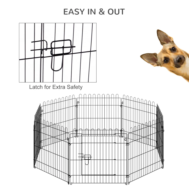  24inch 8-Panel Dog Playpen Octagon Pet Exercise Playpen Crate Foldable Dog Cage Pen Puppy Kennel