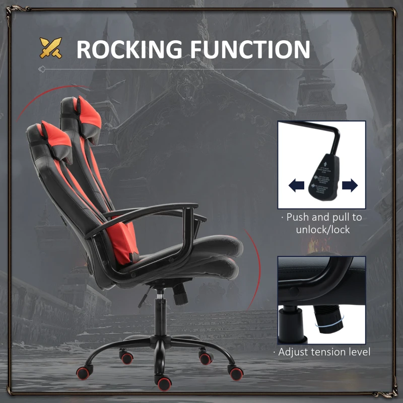 Office Chair High Back Racing Style Gaming Chair Adjustable PU Leather Swivel Computer Task Seat with Lumbar Support and Pillow Red