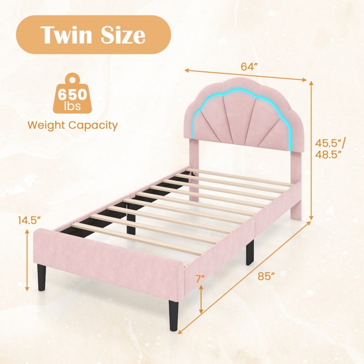 Twin-Full-Queen LED Bed Frame with Adjustable Flower Headboard and Metal Support Feet