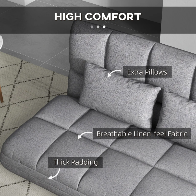 51" Folding Floor Sofa, Foldable 2-Seater Lazy Sofa Sleeper Bed, Adjustable Linen Floor Couch with 9-position Backrest, 2 Pillows and Wide Seat 