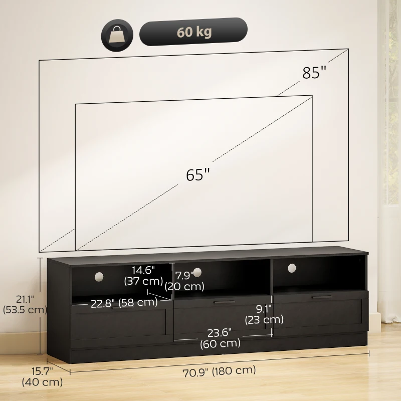 TV Stand with Storage, Modern Entertainment Center with 3 Cabinets and 3 Open Shelves, for TVs up to 85"