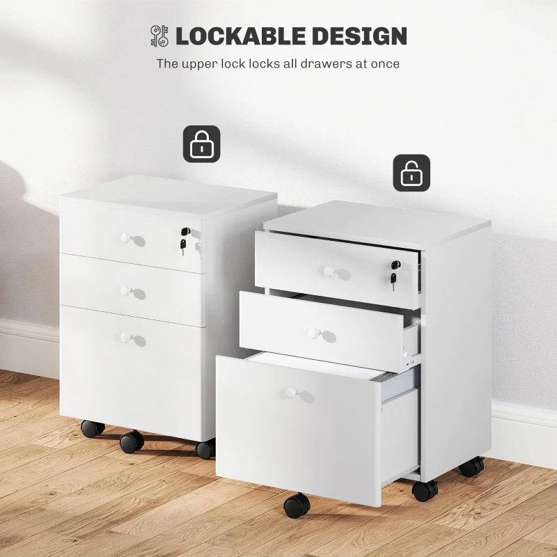 3-Drawer Small Filing Cabinet with Lock, Vertical Office Storage Cabinet with Wheels