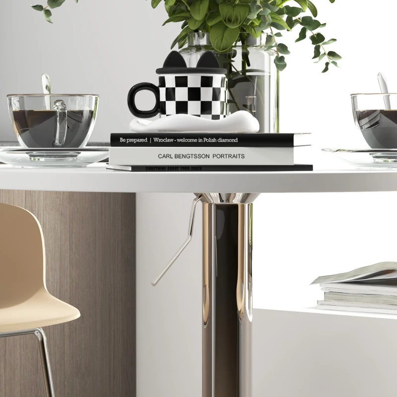 High Top Bar Table, Adjustable Round Kitchen Table with Swivel Top and Steel Base