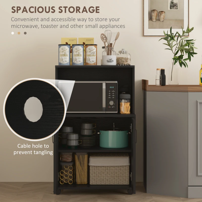 Microwave Cart on Wheels Utility Trolley Storage Sideboard Bookcase with 2-door Cabinet