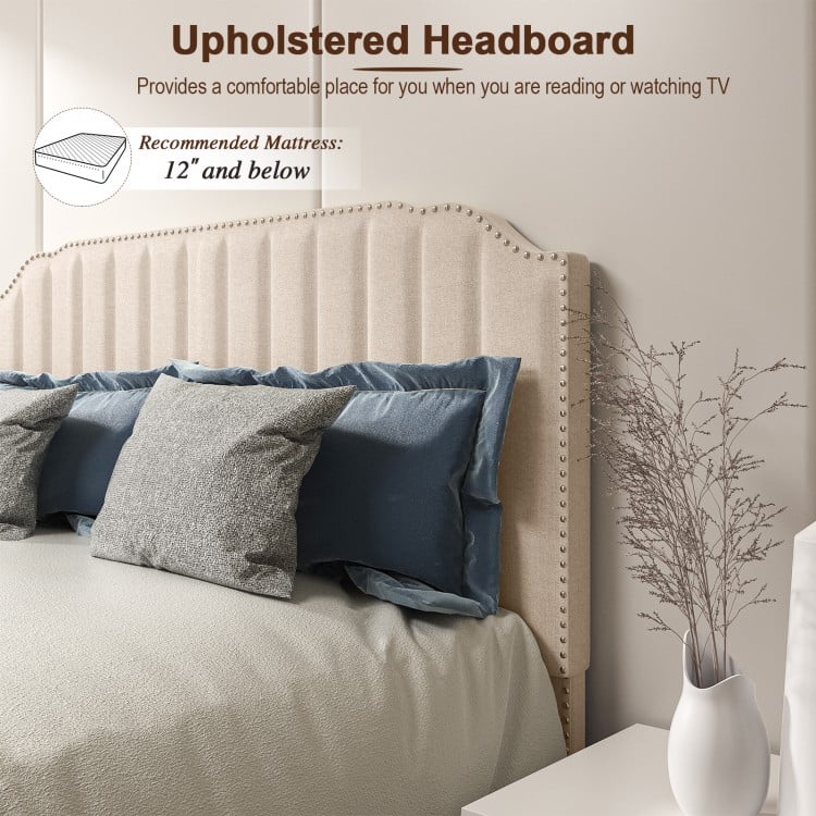 Twin-Full-Queen Size Heavy Duty Upholstered Bed Frame with Rivet Headboard