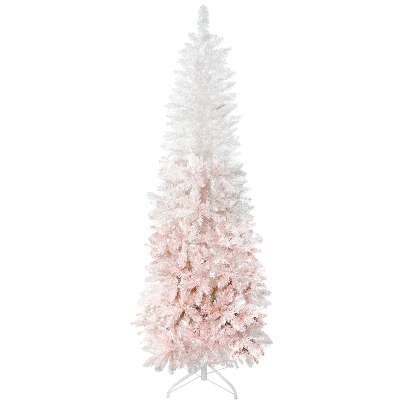  5ft Pencil Artificial Christmas Tree with Pine Realistic Branches, Auto Open, Pink and White
