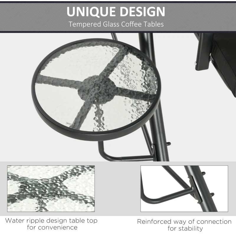 3 Seat Outdoor Swing Chair Steel Swing Bench Porch Swing With Adjustable Canopy & Coffee Tables & Cushion