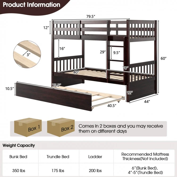 Twin Over Twin Bunk Bed with Pull-out Trundle and Ladder