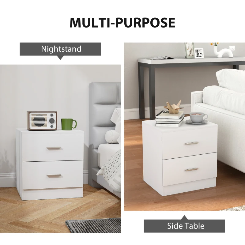 Bedside Table with 2 Drawers, Modern Nightstand