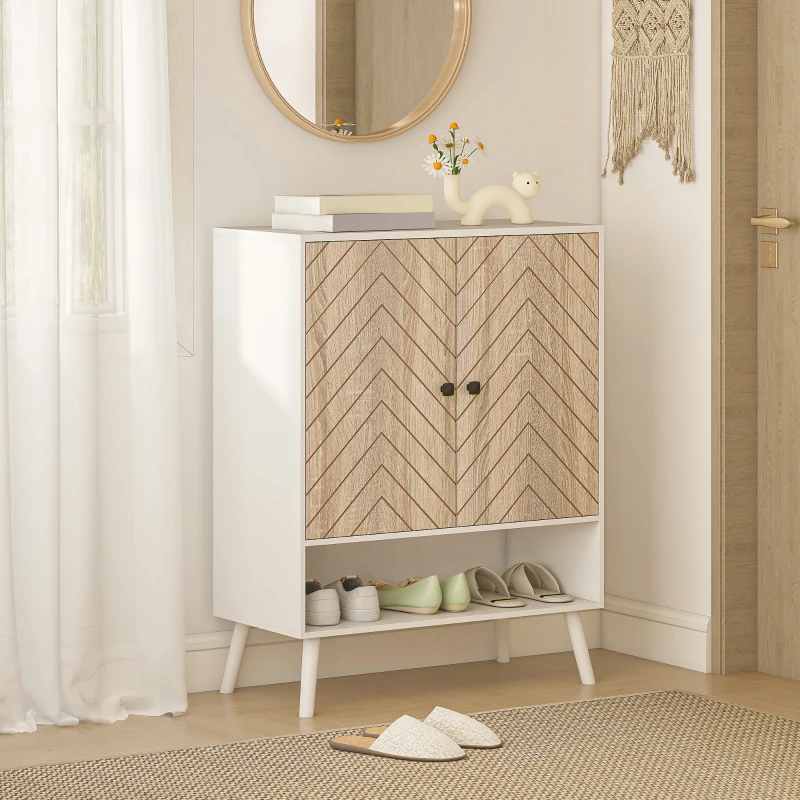 Shoe Storage Cabinet, 5-Tier Shoe Rack Cabinet with Doors, Adjustable Shelves, 15 Pairs, Natural Tone