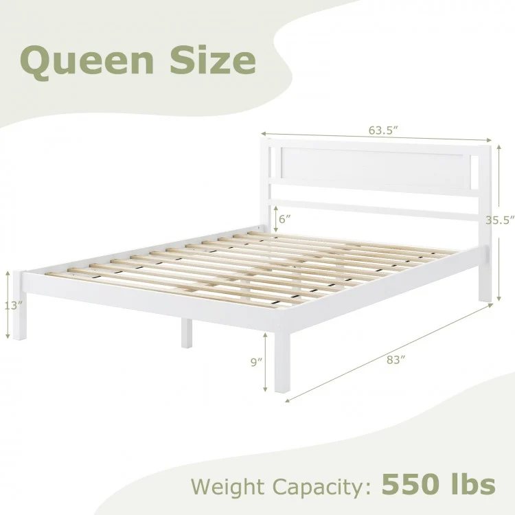 Twin/Full/Queen Size Wood Bed Frame with Headboard and Wooden Slats Support