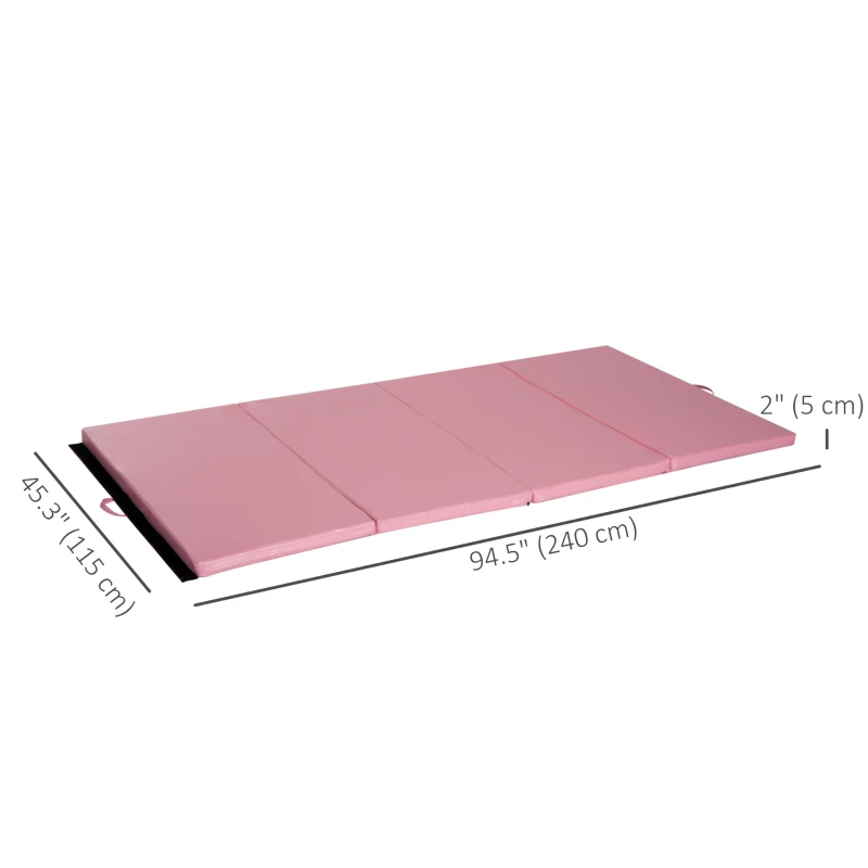 4'x8'x2" Folding Gymnastics Tumbling Mat, Exercise Mat with Carrying Handles, Pink