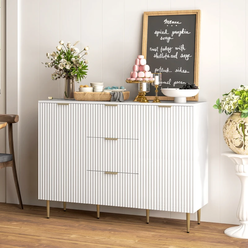 Modern Kitchen Storage Cabinet, Sideboard Buffet Cabinet w/ 3 Drawers and Adjustable Shelves