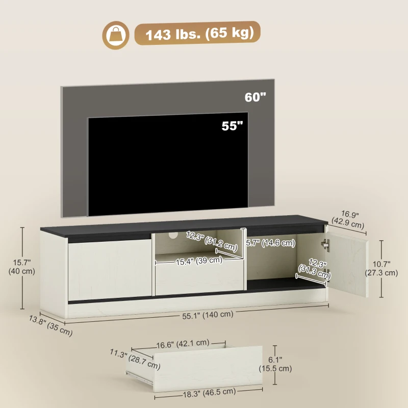 TV Stand for 55-60 Inch TV, Entertainment Center w/ Cabinets, Shelf, Drawer and Cable Management
