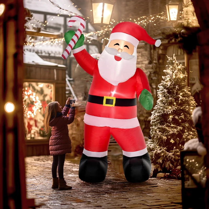 Inflatable Christmas Outdoor Lighted Yard Decoration, Santa Claus with Candy Cane, 8' Tall