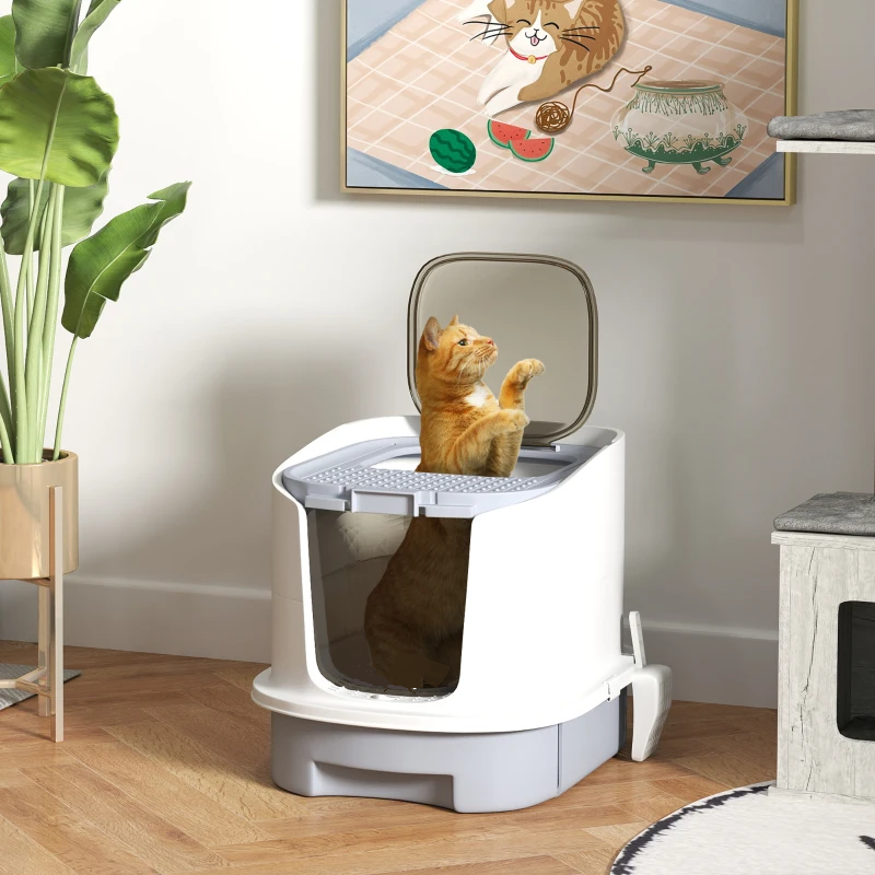Enclosed Cat Litter Box with Lid, Scoop, Top Entry, Deodorization Bags, Drawer Type Cat Litter Tray