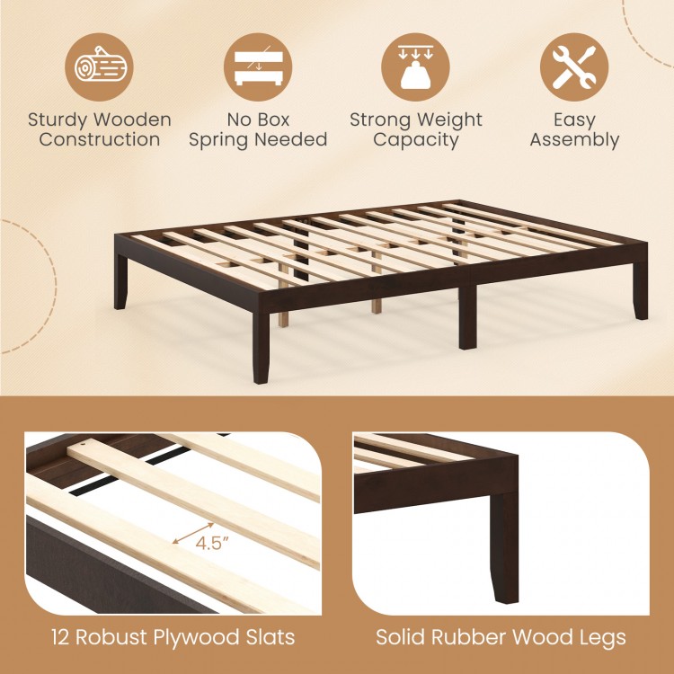 Queen/Full/Twin Wood Bed Frame with Wooden Slats Support and Rubber Wood Legs