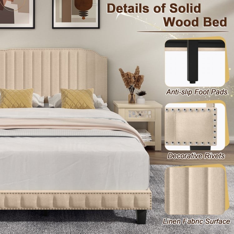 Twin-Full-Queen Size Heavy Duty Upholstered Bed Frame with Rivet Headboard