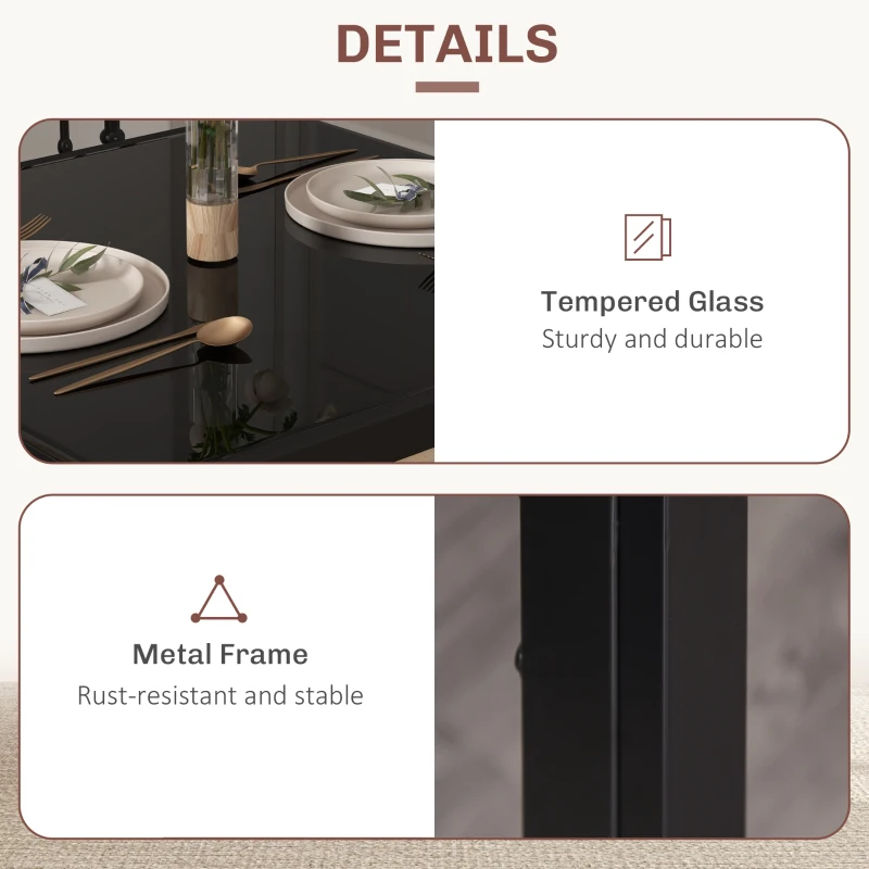 3-Piece Rectangular Glass Kitchen Table and Chairs with Metal Frame and Faux Leather Upholstery