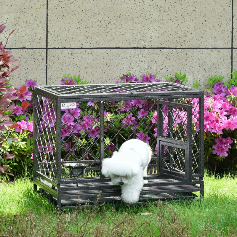 Heavy Duty Dog Crate w/ Wheels, Openable Top, Removable Tray, Bowl, for Large Dogs-Sized Dogs, 36.4" x 24.4" x 31.1"