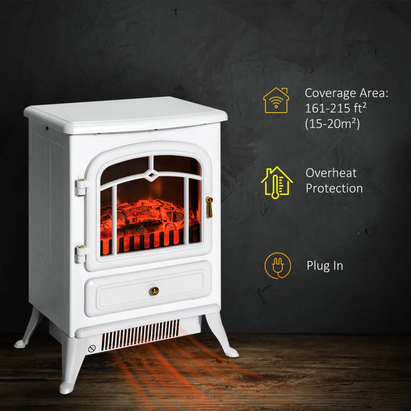 16" Free Standing Electric Fireplace Portable Adjustable Stove with Heater Wood Burning Flame