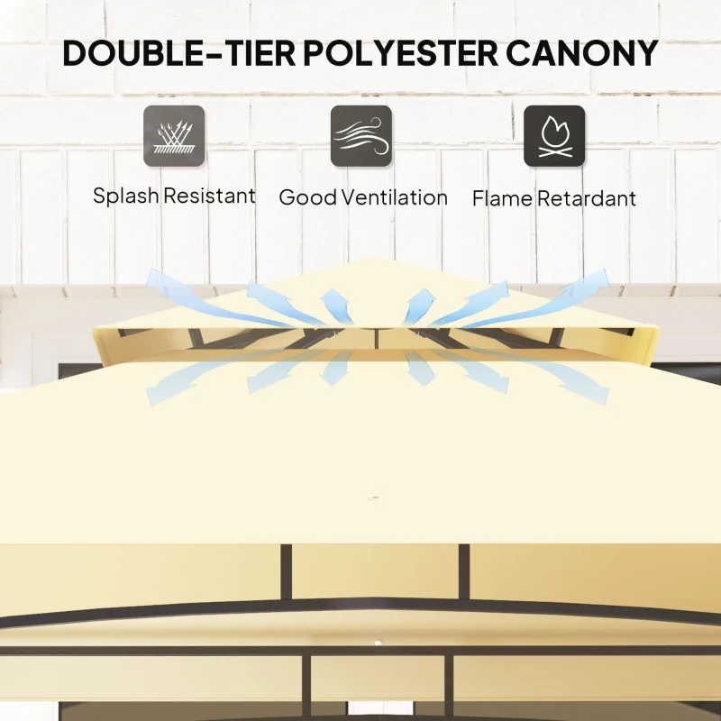  8' x 5' Outdoor Grill Gazebo, Double Tiered Barbecue Grill Gazebo Shelter with 2 Side Shelves, Hooks