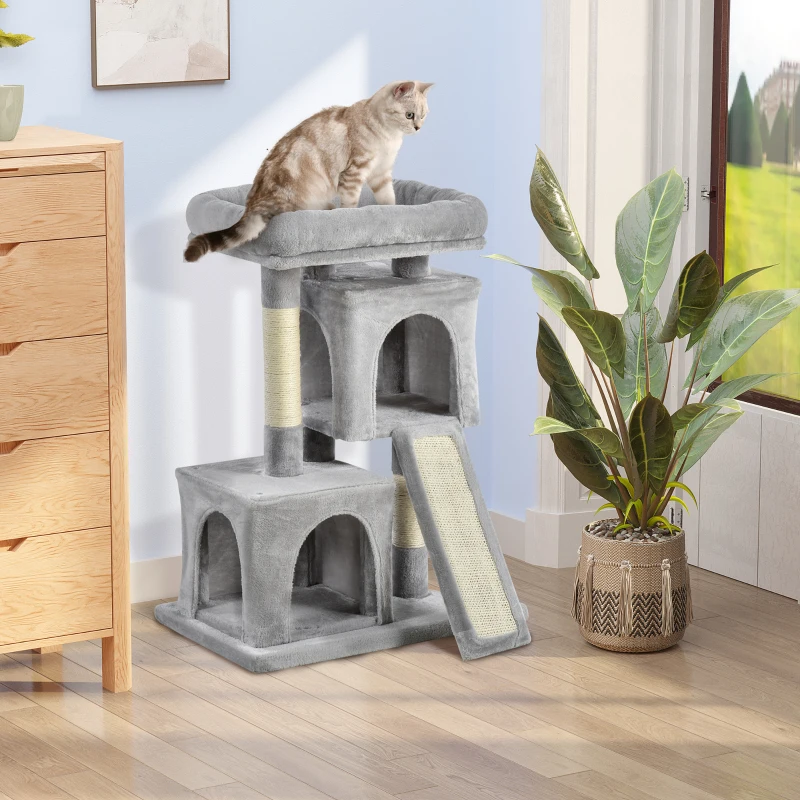 Plush Cat Tree Tower Activity Center with Sisal Scratching Post Scratching Board Perch Condo