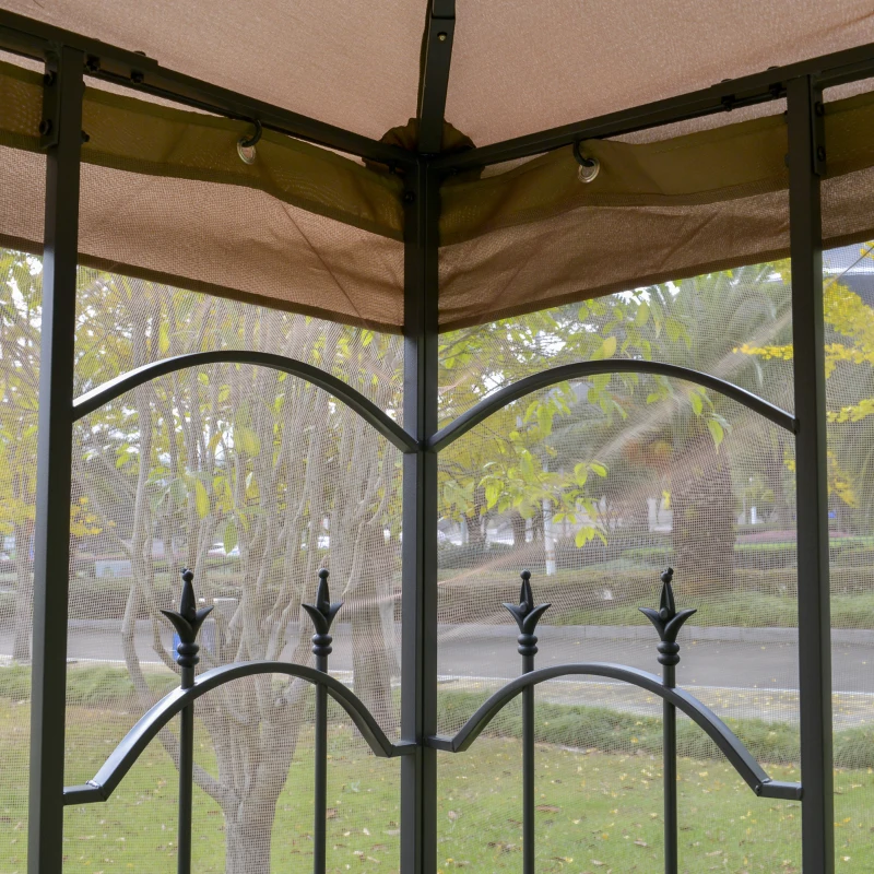 10' x 10' Steel Outdoor Patio Gazebo Canopy with Removable Mesh Curtains, Display Shelves, & Steel Frame