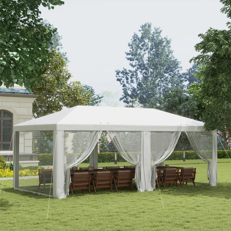  10' x 20' Party Tent Outdoor Canopy Garden Sun Shade with 8 Mosquito Mesh Netting and Zipper Door