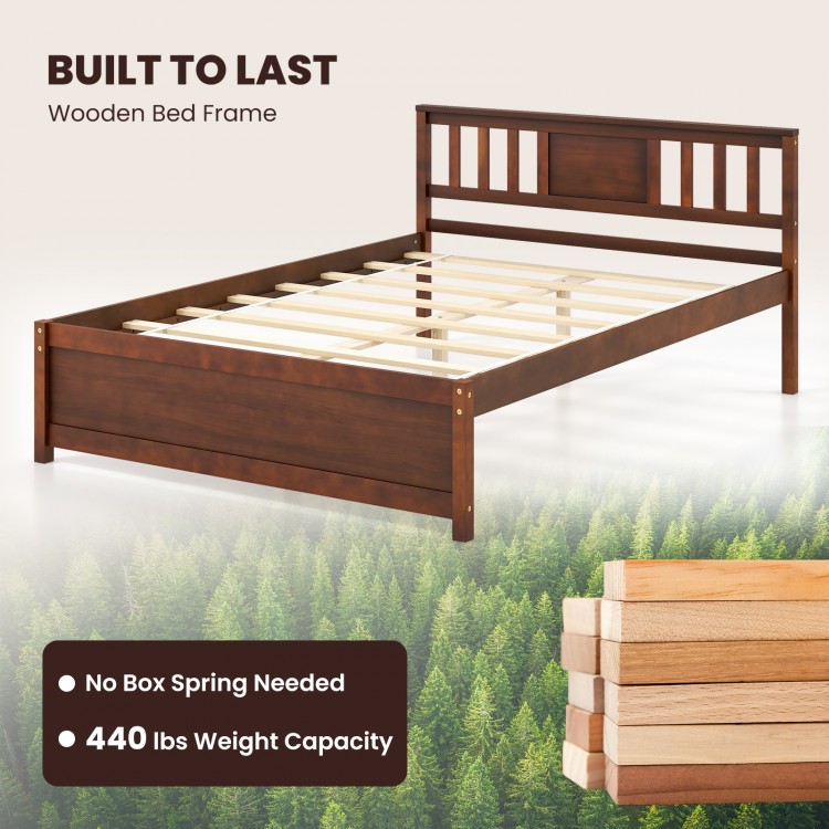 Full/Twin/Queen Wooden Platform Bed with Headboard and Wood Slat Support