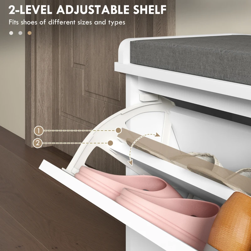 Shoe Storage with Seat, Upholstered Hallway Bench, Shoe Bench with Flip Drawer, Adjustable Shelf for 8 Pairs of Shoes