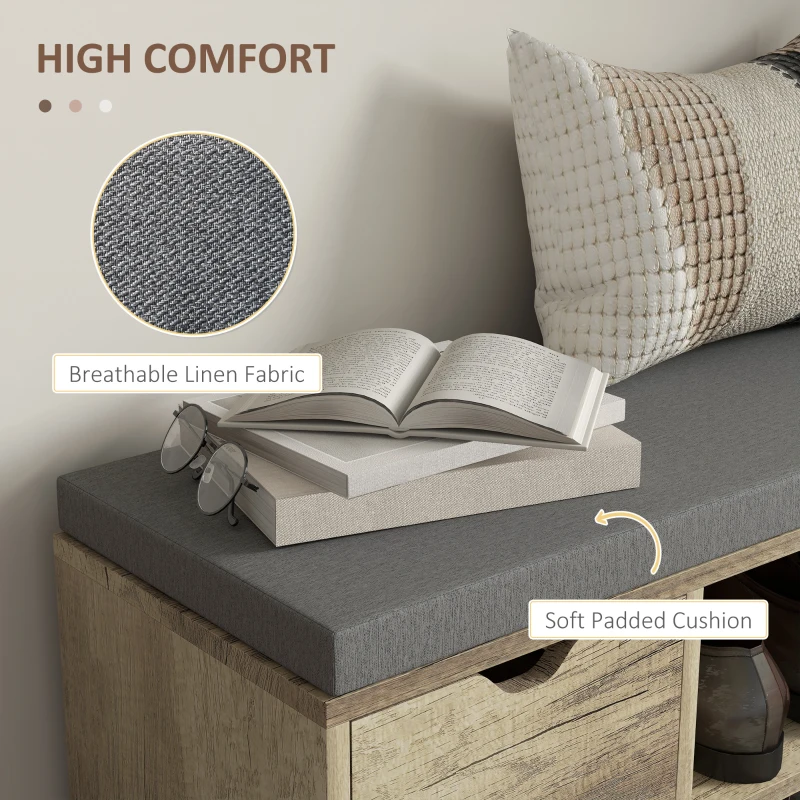 Upholstered Shoe Storage Bench w/ Seat, Entrance Bench w/ Drawer Open Shelves and Pocket