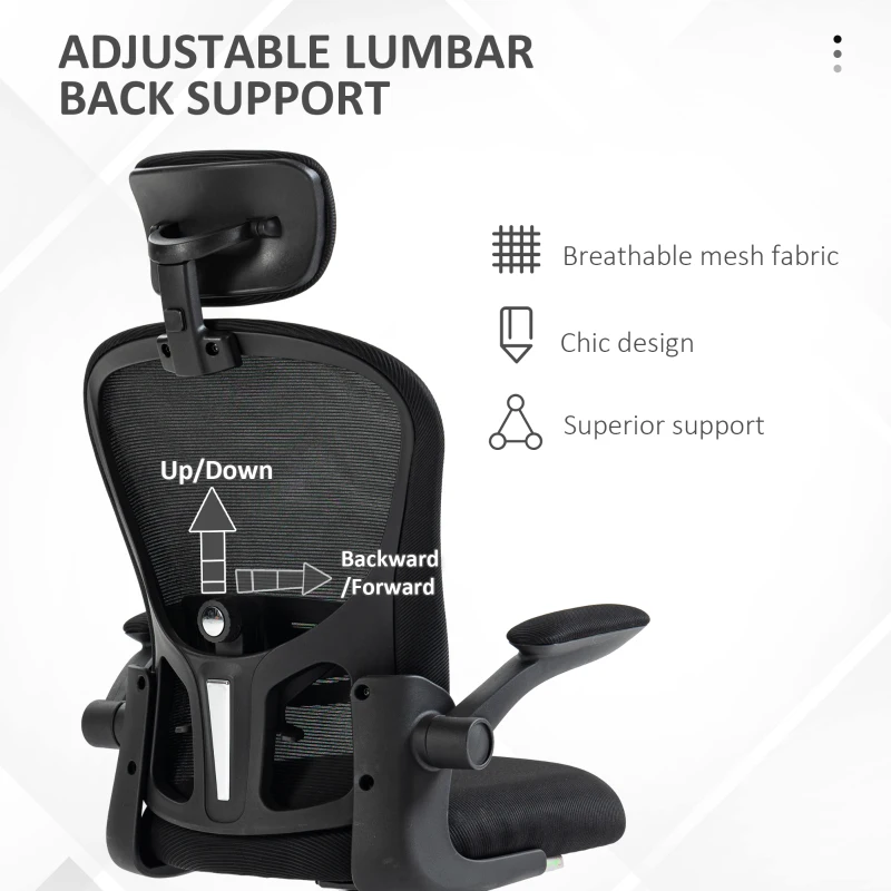 Office Chair, Mesh Computer Desk Chair with Adjustable Headrest, 4D Lumbar Support, Flip-up Arm