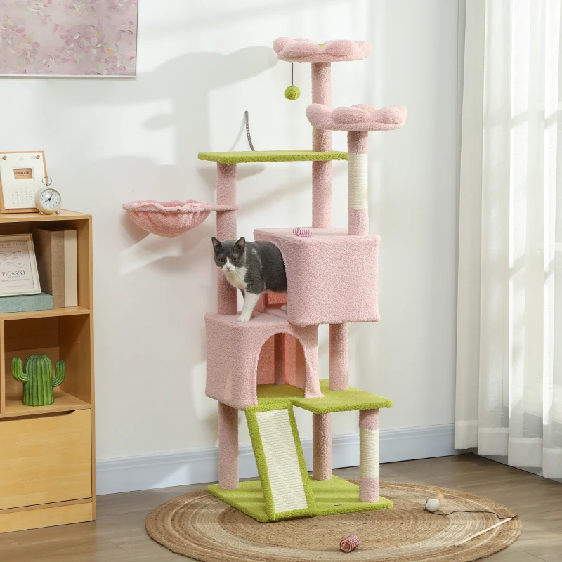 Flower Cat Tree with Sisal Scratching Posts, Multi-Level Cat Tower, Pink