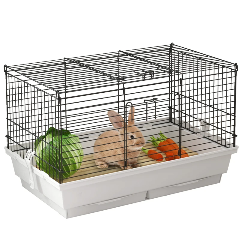  Rabbit Guinea Pig Cage, Bunny Cage Pet Pen with Sliding-Out Trays, Bottom Wood Board, Doors
