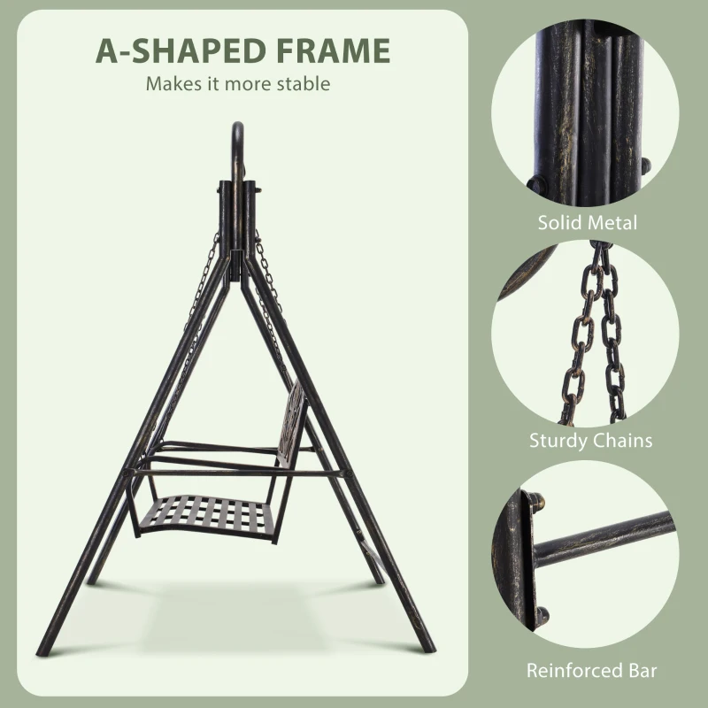  2 Seater Porch Swing Chair, Weather Resistant Outdoor Swing Seat with Metal Frame