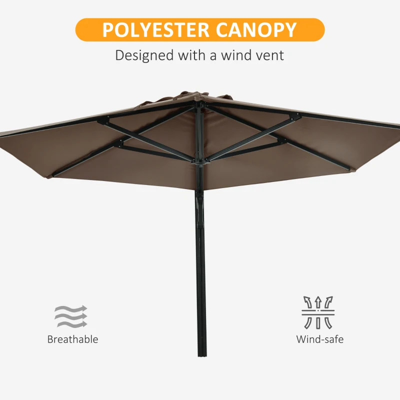  8 ft Wall Mounted Umbrella with 180° Rotatable Canopy, Patio Wall Parasol 