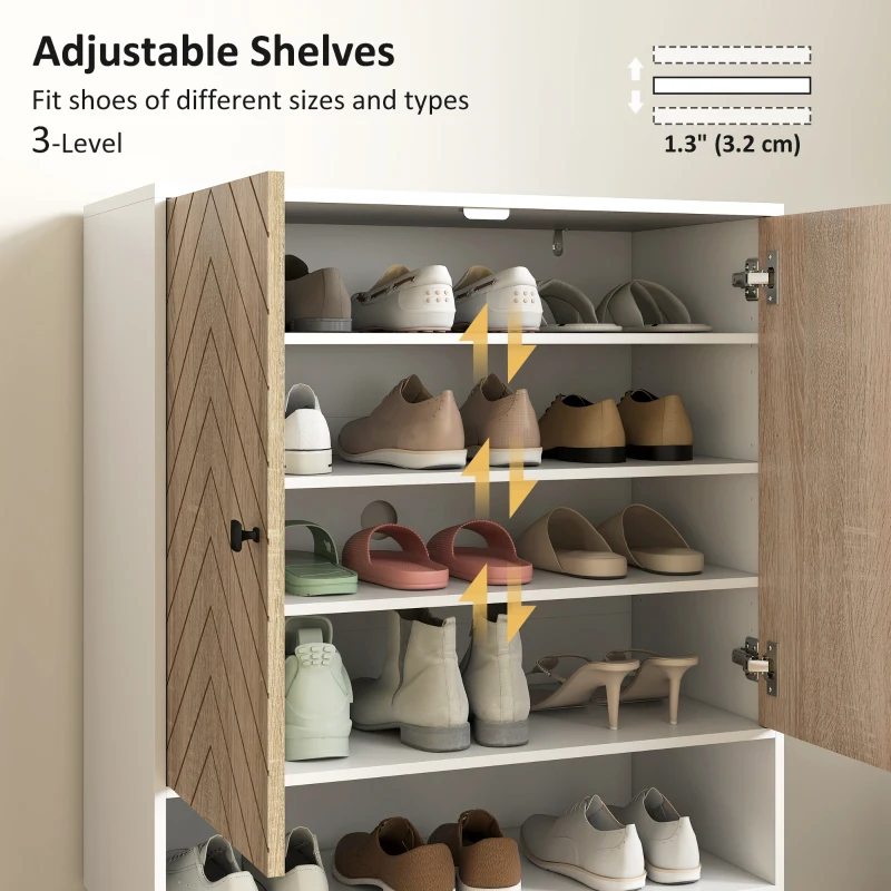 Shoe Storage Cabinet, 5-Tier Shoe Rack Cabinet with Doors, Adjustable Shelves, 15 Pairs, Natural Tone